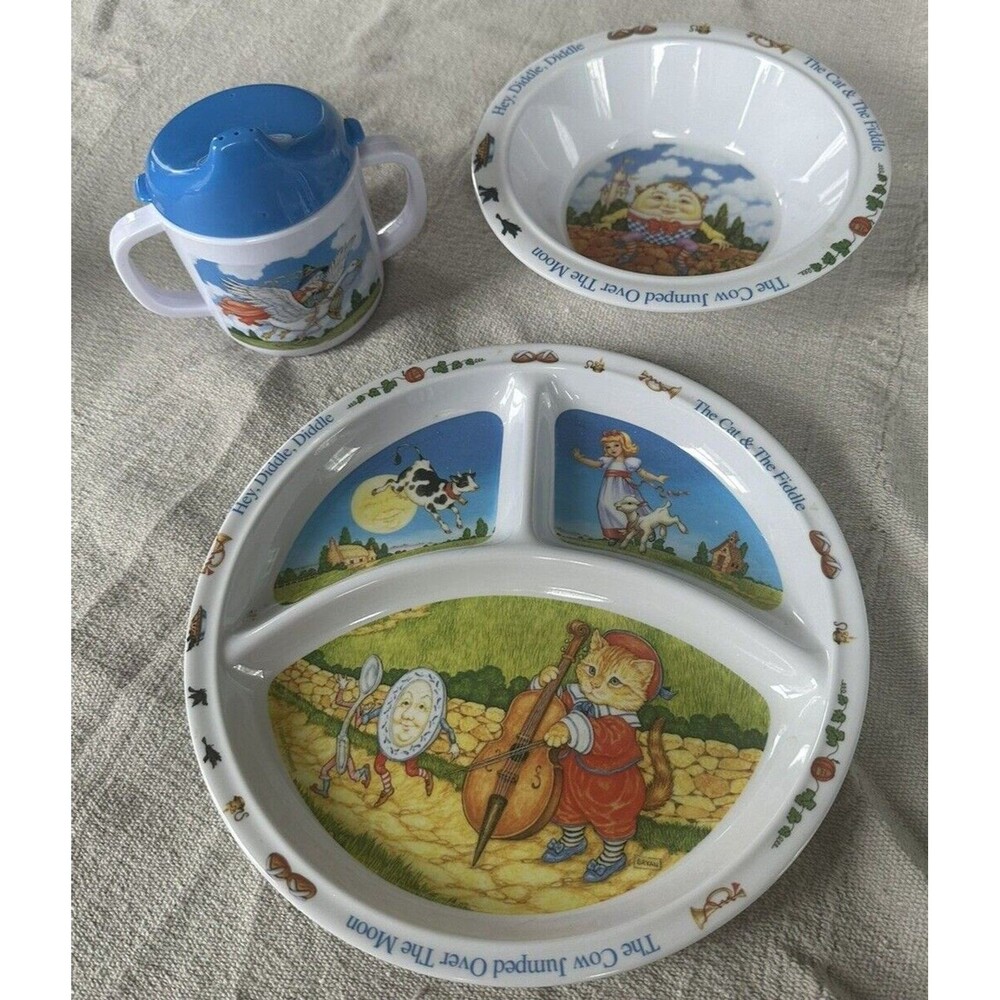 Zak Designs Set Of Mother Goose Plate Bowl and Sippy Cup Nursery Dining Baby